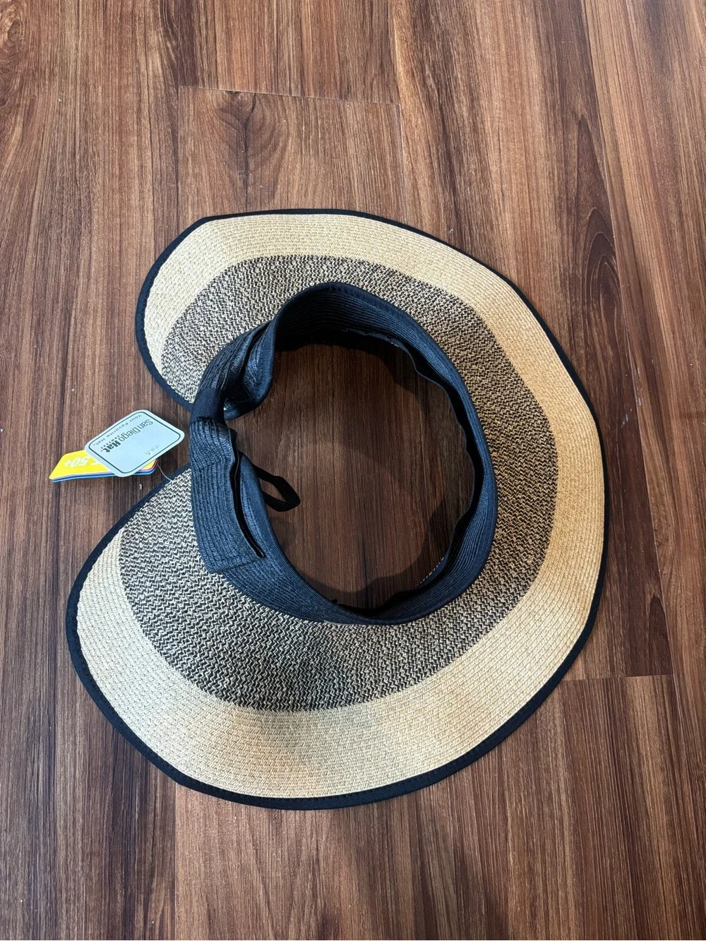 San Diego Hat Company Black and Natural Straw Foldable Visor